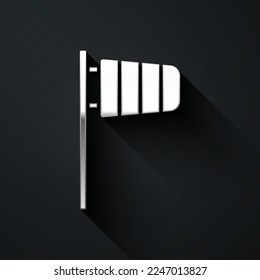 Silver Cone meteorology windsock wind vane icon isolated on black background. Windsock indicate the direction and strength of the wind. Long shadow style. Vector