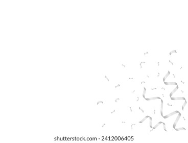 Silver Confetti Background. Falling Confetti for Party, Birthday, Celebration or Anniversary. Vector Illustration on White Background. 