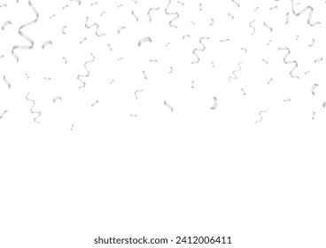 Silver Confetti Background. Falling Confetti for Party, Birthday, Celebration or Anniversary. Vector Illustration on White Background. 