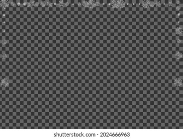 Silver Confetti Background Transparent Vector. Snowflake Macro Texture. Luminous Snow Holiday. Metal Christmas Pattern.