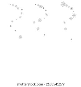 Silver Confetti Background White Vector. Flake Happy Illustration. Metal Snowflake Ice. Luminous Flake Texture.