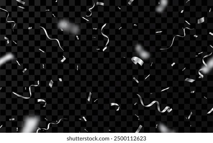 Silver confetti banner isolated on transparent background