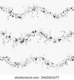 Silver Confetti Celebrate Vector Transparent Background. Christmas Ribbon Plant. Serpentine Falling Template. Silver Paper Branch.