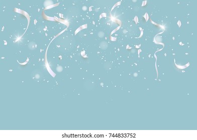 Silver Confetti Celebration On Background. Vector Illustration