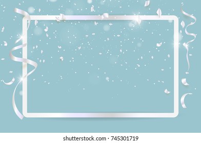 Silver Confetti Celebration On Background. Vector Illustration