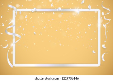 Silver Confetti Celebration On Gold Background. Vector Illustration