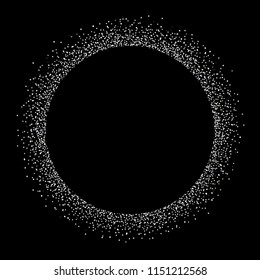 silver confetti circle frame or shiny glitter particles background. Vector silver dots design backdrop for Christmas, New Year or birthday and luxury fashion