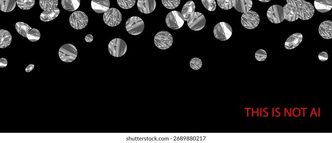 Silver confetti circles isolated. Round paper party confetti pattern, metal foil birthday decoration, surprise element vector illustration