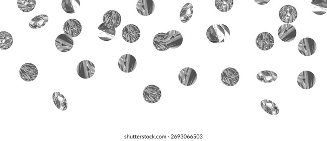 Silver confetti circles isolated. Round paper party confetti pattern, metal foil birthday decoration, surprise element vector illustration
