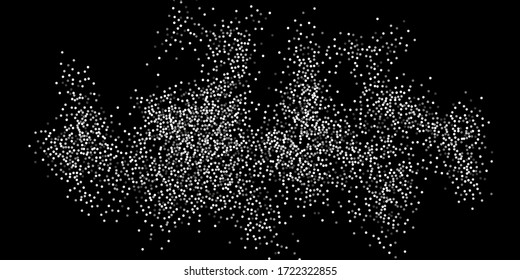 Los puntos de confeti plateado sobre un fondo negro. Lujosos antecedentes de vacaciones. La textura abstracta granulada plateada brilla sobre un fondo negro. Elemento de diseño. Ilustración vectorial, pasos 10.