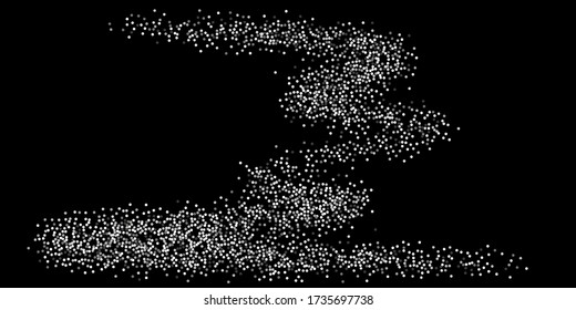 Los puntos de confeti plateado sobre un fondo negro. Lujo en las vacaciones. La textura abstracta granulada de plata brilla sobre un fondo negro. Elemento de diseño. Ilustración vectorial, eps 10.