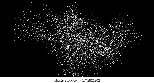 Silver confetti dots on a black background. Luxury holiday background. Silver grainy abstract texture shimmers on a black background. Design element. Vector illustration, eps 10.