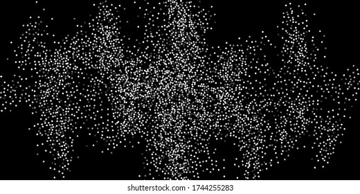 Silver confetti dots on a black background. Luxury holiday background. Silver grainy abstract texture shimmers on a black background. Design element. Vector illustration, eps 10.