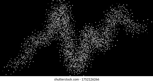 Silver confetti dots on a black background. Luxury holiday background. Silver grainy abstract texture shimmers on a black background. Design element. Vector illustration, eps 10.