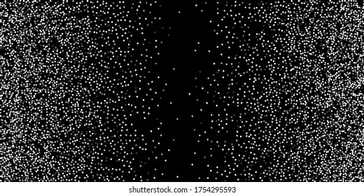 Silver confetti dots on a black background. Luxury holiday background. Silver grainy abstract texture shimmers on a black background. Design element. Vector illustration, eps 10.