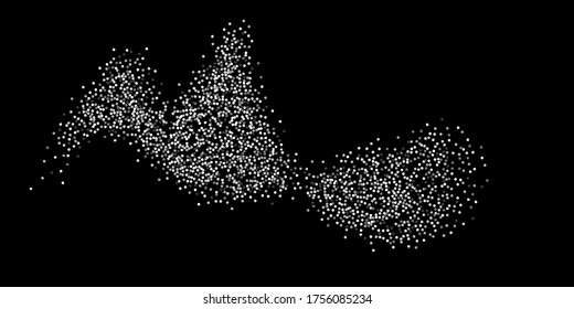 Los puntos de confeti plateado sobre un fondo negro. Lujo en las vacaciones. La textura abstracta granulada de plata brilla sobre un fondo negro. Elemento de diseño. Ilustración vectorial, eps 10.