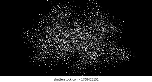 Silver confetti dots on a black background. Luxury holiday background. Silver grainy abstract texture shimmers on a black background. Design element. Vector illustration, eps 10.