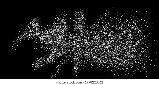 Los puntos de confeti plateado sobre un fondo negro. Lujo en las vacaciones. La textura abstracta granulada de plata brilla sobre un fondo negro. Elemento de diseño. Ilustración vectorial, eps 10.