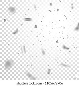 Silver confetti explosion celebration isolated on white transparent background. Falling golden confetti. Abstract decoration for party birthday, Christmas New Year confetti Vector illustration