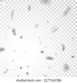 Silver confetti explosion celebration isolated on white transparent background. Falling golden confetti. Abstract decoration for party birthday, Christmas New Year confetti Vector illustration
