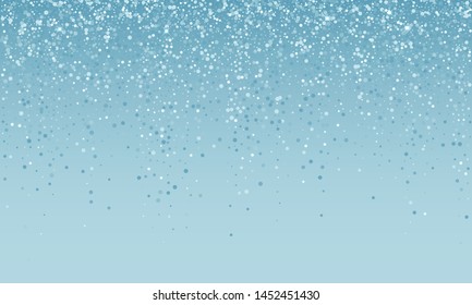 Silver Confetti Falling On Blue White Holiday Background. Vector Carnival Party Glitter, Sparkling Shine Confetti Background