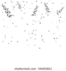 Silver Confetti Falling On White Background. Vector