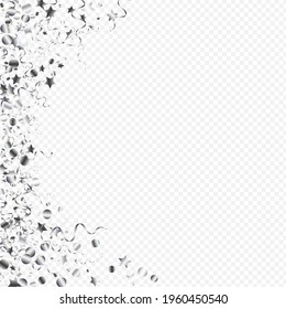 Silver Confetti Falling Vector Transparent Background. Swirl Streamer Branch. Ribbon Festive Invitation. Silver Flying Poster.