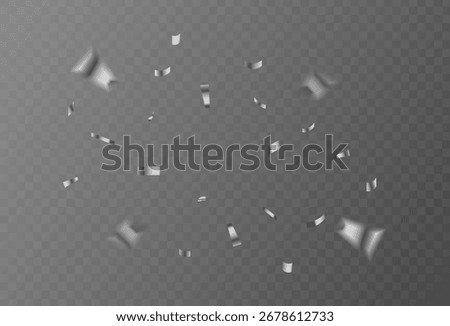 Silver confetti fluttering on a transparent background for celebrations and festive events	.eps 10