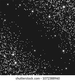 Silver confetti on a black background. Luxury festive background. Silver grainy abstract texture on a black background. Element of design. Vector illustration, EPS 10.