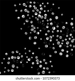 Silver confetti on a black background. Luxury festive background. Silver grainy abstract texture on a black background. Element of design. Vector illustration, EPS 10.