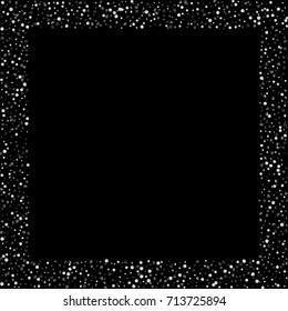 Silver confetti on a black background. Luxury New Year Background. Silver grained abstract texture sparkles and flickers. Element of design. Vector illustration, EPS 10.