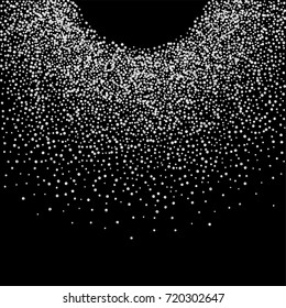 Silver confetti on a black background. Luxury New Year Background. Silver grained abstract texture sparkles and flickers. Element of design. Vector illustration, EPS 10.