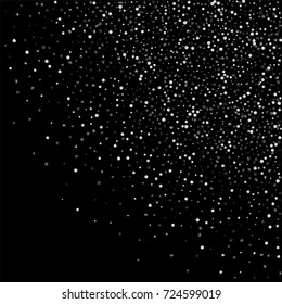 Silver confetti on a black background. Luxury New Year Background. Silver grained abstract texture sparkles and flickers. Element of design. Vector illustration, EPS 10.