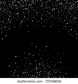 Silver confetti on a black background. Luxury New Year Background. Silver grained abstract texture sparkles and flickers. Element of design. Vector illustration, EPS 10.