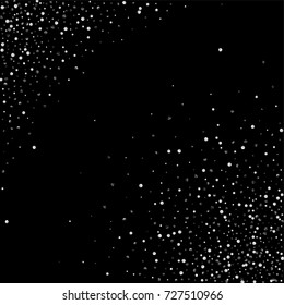 Silver confetti on a black background. Luxury New Year Background. Silver grained abstract texture sparkles and flickers. Element of design. Vector illustration, EPS 10.