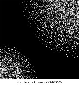 Silver confetti on a black background. Luxury New Year Background. Silver grained abstract texture sparkles and flickers. Element of design. Vector illustration, EPS 10.