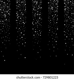 Silver confetti on a black background. Luxury New Year Background. Silver grained abstract texture sparkles and flickers. Element of design. Vector illustration, EPS 10.