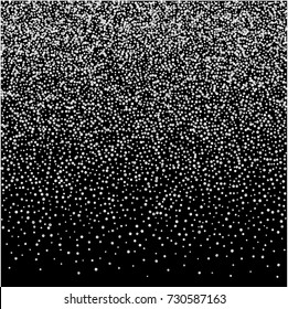 Silver confetti on a black background. Luxury New Year Background. Silver grained abstract texture sparkles and flickers. Element of design. Vector illustration, EPS 10.