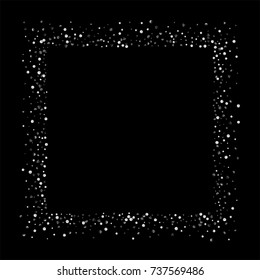 Silver confetti on a black background. Luxury New Year Background. Silver grained abstract texture sparkles and flickers. Element of design. Vector illustration, EPS 10.