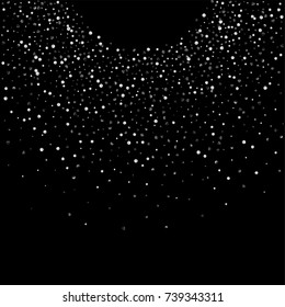 Silver confetti on a black background. Luxury New Year Background. Silver grained abstract texture sparkles and flickers. Element of design. Vector illustration, EPS 10.