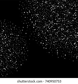 Silver confetti on a black background. Luxury New Year Background. Silver grained abstract texture sparkles and flickers. Element of design. Vector illustration, EPS 10.