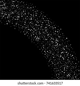 Silver confetti on a black background. Luxury New Year Background. Silver grained abstract texture sparkles and flickers. Element of design. Vector illustration, EPS 10.