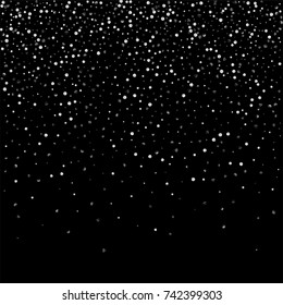 Silver confetti on a black background. Luxury New Year Background. Silver grained abstract texture sparkles and flickers. Element of design. Vector illustration, EPS 10.