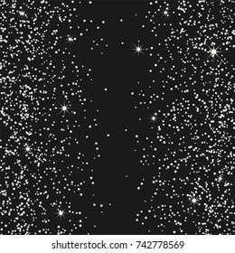 Silver confetti on a black background. Luxury festive background. Silver grainy abstract texture on a black background. Element of design. Vector illustration, EPS 10.
