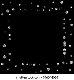Silver confetti on a black background. Luxury festive background. Silver grainy abstract texture on a black background. Element of design. Vector illustration, EPS 10.