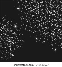 Silver confetti on a black background. Luxury festive background. Silver grainy abstract texture on a black background. Element of design. Vector illustration, EPS 10.