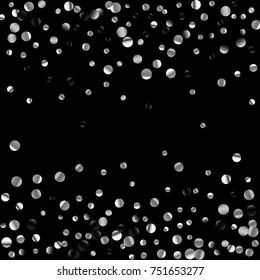 Silver confetti on a black background. Luxury festive background. Silver grainy abstract texture on a black background. Element of design. Vector illustration, EPS 10.