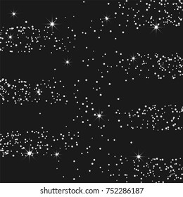 Silver confetti on a black background. Luxury festive background. Silver grainy abstract texture on a black background. Element of design. Vector illustration, EPS 10.