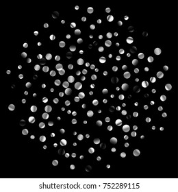 Silver confetti on a black background. Luxury festive background. Silver grainy abstract texture on a black background. Element of design. Vector illustration, EPS 10.