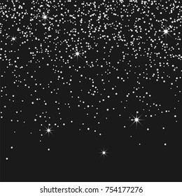 Silver confetti on a black background. Luxury festive background. Silver grainy abstract texture on a black background. Element of design. Vector illustration, EPS 10.